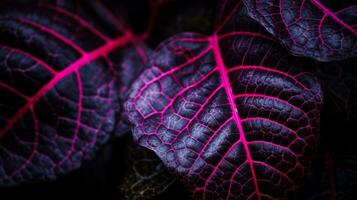 uma fechar acima Visão do uma roxa plantar com Rosa folhas generativo ai foto