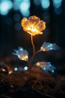 uma flor com brilhando luzes em isto dentro a Sombrio generativo ai foto