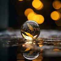 uma vidro bola com uma folha dentro isto em a terra generativo ai foto
