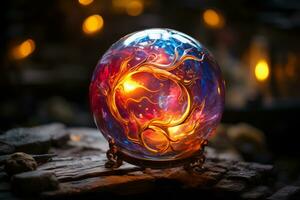 uma vidro bola com uma colorida Projeto em isto generativo ai foto