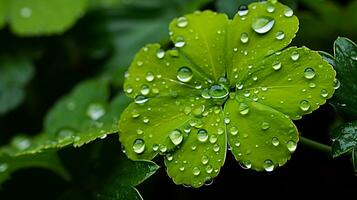 uma verde folha com água gotas em isto generativo ai foto