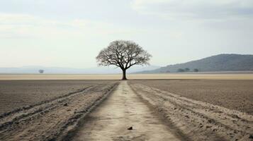 uma solitário árvore dentro a meio do uma campo generativo ai foto