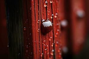 uma vermelho de madeira cerca com água gotas em isto generativo ai foto