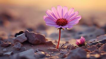 uma solteiro Rosa flor é crescendo Fora do a terra generativo ai foto