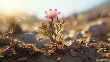 uma pequeno Rosa flor é crescendo Fora do a terra generativo ai foto