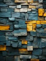 uma parede fez do azul e amarelo tijolos generativo ai foto