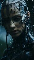 uma mulher dentro a chuva com dela face coberto dentro Maquiagem generativo ai foto