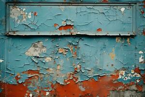 a velho azul porta com descamação pintura e descamação pintura generativo ai foto