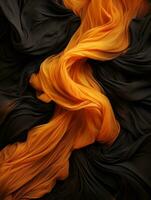 a laranja e Preto tecido com uma Preto fundo generativo ai foto