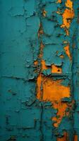 a laranja e azul pintado parede com descamação pintura generativo ai foto