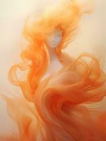 a laranja mulher com grandes cabelo é dentro a ar generativo ai foto