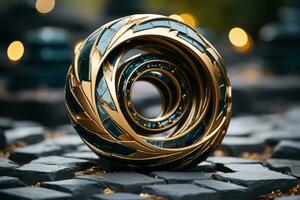 a ornamentado dourado anel sentado em topo do uma pedra superfície generativo ai foto