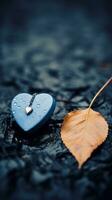azul coração em água com gotas do água estoque foto generativo ai
