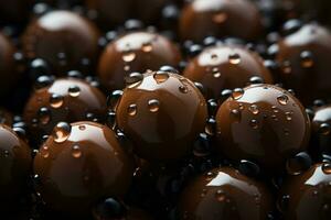 chocolate bolas com água gotas em eles generativo ai foto