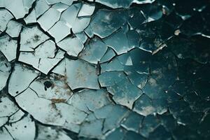 rachado e quebrado vidro com uma azul céu dentro a fundo generativo ai foto