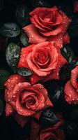 vermelho rosas com água gotas em eles generativo ai foto