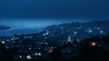 a cidade é aceso acima às noite generativo ai foto