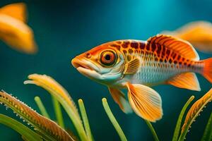 uma peixe dentro a aquário com plantas. gerado por IA foto