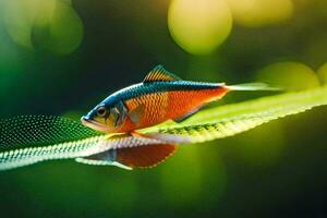 uma peixe é sentado em uma folha. gerado por IA foto