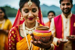 indiano Casamento dentro Mumbai. gerado por IA foto