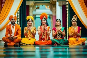 cinco indiano mulheres dentro tradicional traje. gerado por IA foto