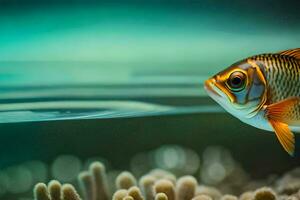 uma peixe natação dentro a água com coral. gerado por IA foto