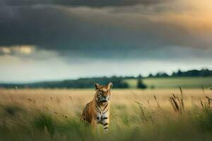 uma tigre dentro a grama. gerado por IA foto
