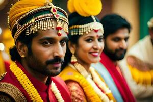 uma homem e mulher dentro tradicional indiano traje. gerado por IA foto
