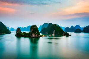 a lindo panorama do Halong baía, Vietnã. gerado por IA foto