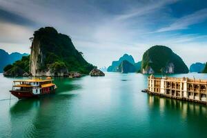 a lindo panorama do Halong baía. gerado por IA foto