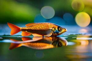 uma peixe é refletido dentro a água. gerado por IA foto