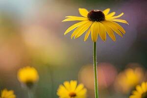 uma solteiro amarelo flor carrinhos Fora dentro uma campo. gerado por IA foto