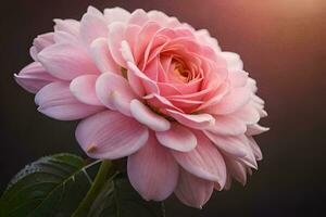 uma Rosa flor é mostrando dentro frente do uma Sombrio fundo. gerado por IA foto