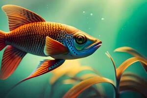 peixe dentro a oceano com plantas e água. gerado por IA foto