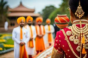indiano Casamento cerimônia dentro Délhi. gerado por IA foto