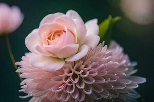 uma Rosa flor é dentro a Centro do uma ramalhete. gerado por IA foto