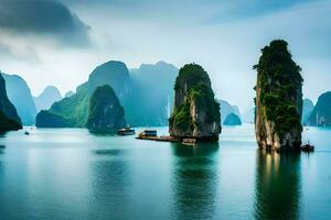 a lindo panorama do Halong baía. gerado por IA foto