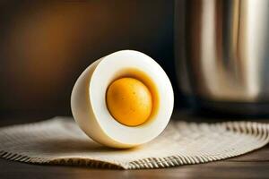 a ovo é sentado em topo do uma guardanapo. gerado por IA foto