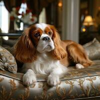 descuidado rei Charles spaniel com uma régio e refinado aparar foto