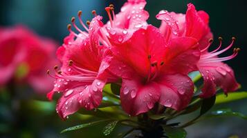 tranquilo beleza do Rosa azálea flores com orvalho gotas em pétalas ai gerado foto