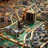 ai gerado miniatura Paris em uma placa mãe foto