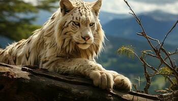 majestoso tigre, feroz olhar, gato selvagem em repouso, natureza tranquilo cena gerado de ai foto
