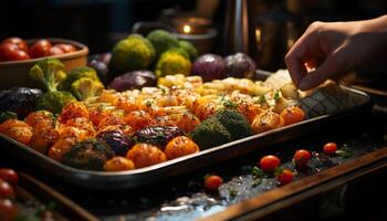 frescor e saudável comendo em uma gourmet vegetariano Comida prato gerado de ai foto