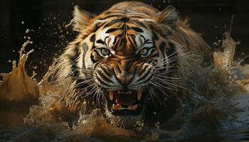 majestoso Bengala tigre, feroz e focado, dentro a selvagem ao ar livre gerado de ai foto