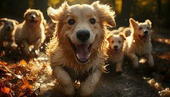 fofa cachorro jogando dentro a água, alegre e brincalhão dentro verão gerado de ai foto