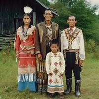 tradicional nativo americano família traje, generativo ai foto