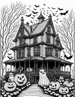 assustador dia das Bruxas casa coloração livro para Mais velho crianças e adultos para Outubro foto