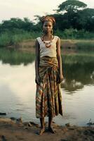 gerado por IA retrato do lindo jovem africano mulher dentro tradicional vestuário foto