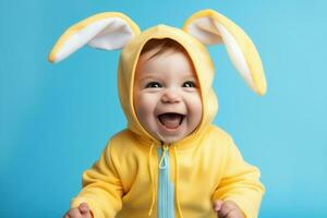 infantil deitado retrato Coelho criança pequena Coelho bebê Diversão feliz fofa Primavera Páscoa criança doce foto