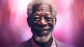 homem tradição viagem era sorridente Preto face Senior idosos velho retrato. generativo ai. foto